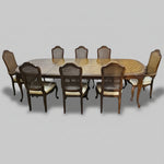 Extravagant French Provincial Extendable Wooden Dining Table and Rattan Chair Set