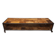 Reclaimed Parquet Top Industrial Coffee Table with Casters