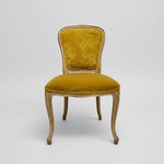French Provincial Mustard Velvet Carved Wood Accent Dining Chair