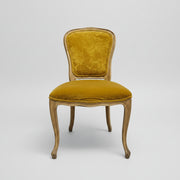 French Provincial Mustard Velvet Carved Wood Accent Dining Chair