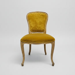 French Provincial Mustard Velvet Carved Wood Accent Dining Chair