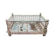 Charaka Style Distressed Wood and Glass Top Coffee Table