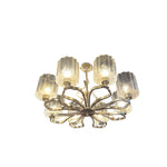 Sculptural Italian Style Brushed Chrome and Ribbed Glass Chandelier