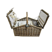 Traditional Woven Rattan Twin Lid Picnic Camping Basket