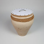 Rustic Ceramic White Pot with White-Natural Wood Lid
