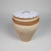 Rustic Ceramic White Pot with White-Natural Wood Lid