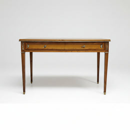 Elegant Neoclassical Style Wooden Desk with Silver Accents