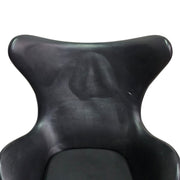Arne Jacobsen Style Black Leather Egg Swivel Lounge Chair