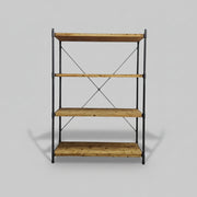 Rugged Industrial Iron Pipe Wood Bookshelf
