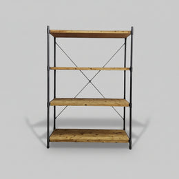 Rugged Industrial Iron Pipe Wood Bookshelf