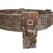 Artisanal Hand-Carved Rustic Round Bajot Coffee Table