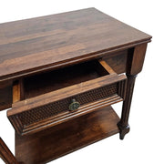 Vintage-Inspired Classic Wooden Side Table with Woven Drawer