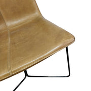 Sleek Mid-Century Sand Leather Lounge Chair