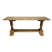 Rustic Solid Wood Trestle Console Table with Turned Legs
