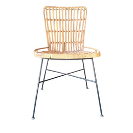 Boho-Chic Rattan Accent Chair with Slender Metal Legs