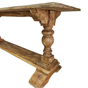 Rustic Solid Wood Trestle Console Table with Turned Legs