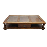 Heritage Solid Wood Multi Panel Low Profile Coffee Table with Drawer