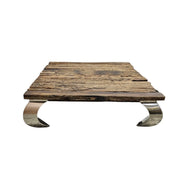 Industrial Reclaimed Railway Sleeper Wood and Polished Chrome Square Coffee Table