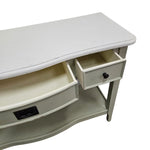 Elegant Sage Bow-Front Console Table with Open Shelving