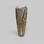 Sleek Industrial Metal Fluted Vase with Textured Brass Feather Jacket