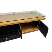 Streamlined Floating Glass Top Oak and Matte Black Media Console