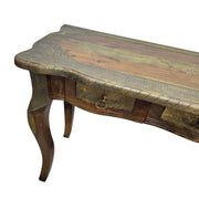 Vintage Brass-Inlay Wooden Console Table