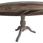 Vintage Rustic Round Pedestal Dining Table with Glass Top