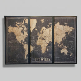 Captivating Vintage Style Framed World Map Triptych Wall Art