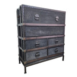 Pottery Barn Industrial Ludlow Black Leather Steamer Trunk Secretary Desk