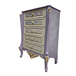 Provencal Style Lavender and Gold Carved Floral Chest of Drawers