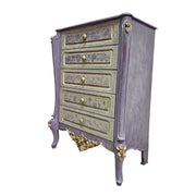 Provencal Style Lavender and Gold Carved Floral Chest of Drawers