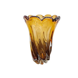 Home Centre Sculptural Amber Swirl Glass Fluted Vase