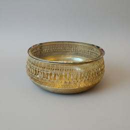 Filigree Brass Metal and Glass Round Drum Coffee Table