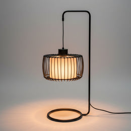 Pottery Barn Industrial Black Metal Wire Cage Hanging Table Lamp