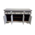 Hand-Carved Whitewashed Wooden Rustic Sideboard