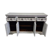 Hand-Carved Whitewashed Wooden Rustic Sideboard