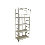 Vintage-Inspired White Bamboo 4-Tier Arched Bookshelf