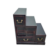 Vintage Japanese-Style Black and Red Step Cabinet