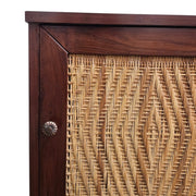 Bohemian Woven Rattan Wood Bedside Table