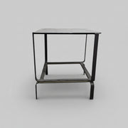 Sculptural Industrial Grey Metal and Glass Top Side Tables