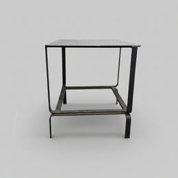 Sculptural Industrial Grey Metal and Glass Top Side Tables