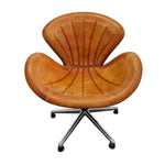 Aviator Mid-Century Tan Leather Swivel Desk Chair