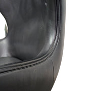 Arne Jacobsen Style Black Leather Egg Swivel Lounge Chair
