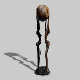 Symbolic Vintage Two-Tone Hand Carved Wooden African Unity Sculpture