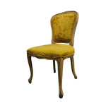 French Provincial Mustard Velvet Carved Wood Accent Dining Chair