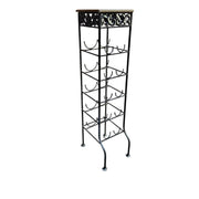 Wrought Iron Freestanding Wine Rack Tower with Wooden Top
