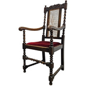 Barley Twist Antique Armchair with Cane and Velvet
