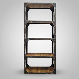 Industrial Iron & Solid Wood 4-Tier Bookshelf