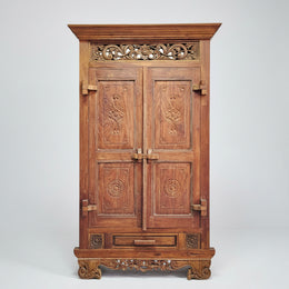 Imposing Indian Style Hand Carved Two Door Solid Wood Cabinet