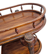 Victorian Style Turned Wood Rolling Beverage Bar Trolley